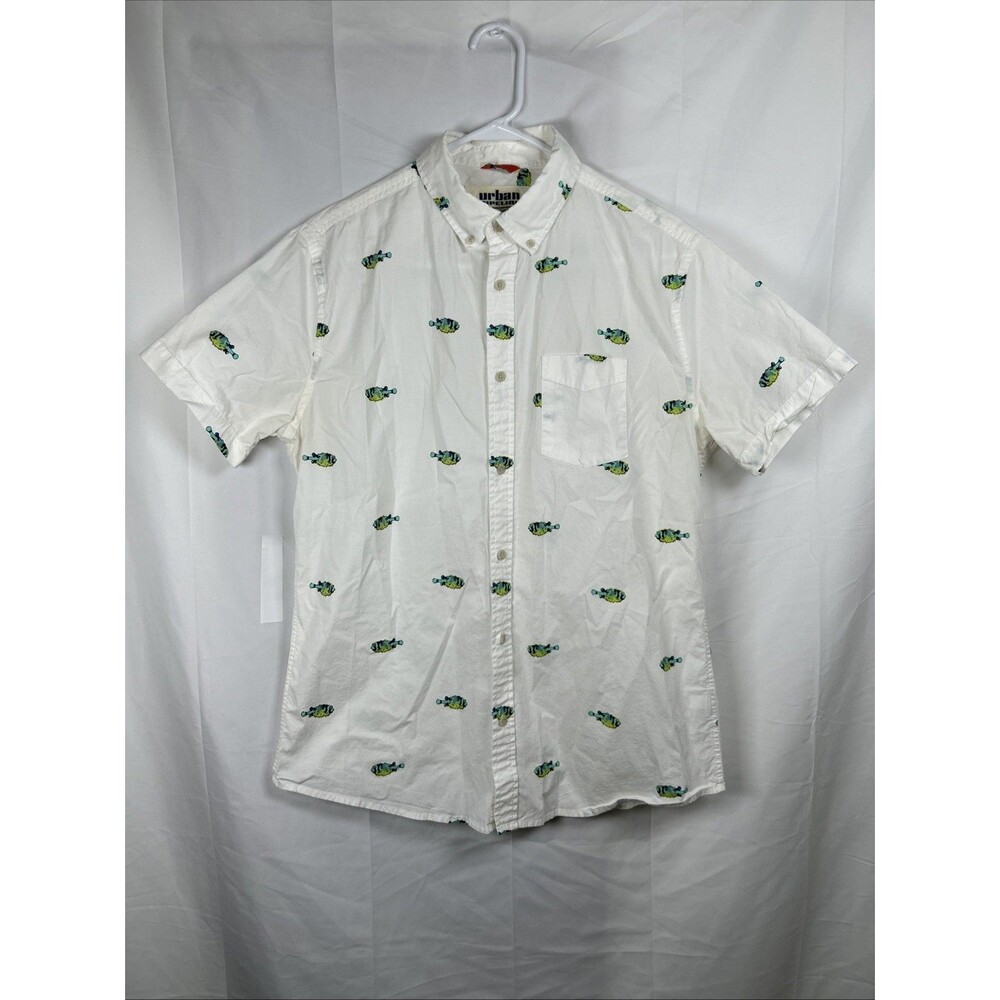 Urban Pipeline Casual Hawaiian Button Down Shirt Medium Cream Cruise Fish Beach